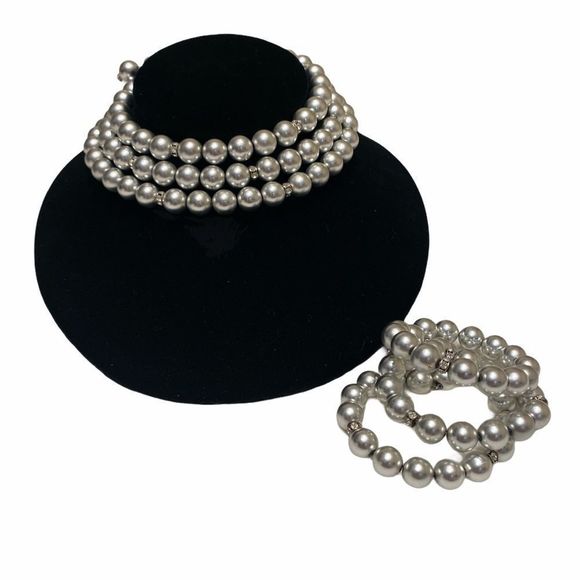 Vintage Jewelry - Vintage Silver Ball And Rhinestone Wrap Set